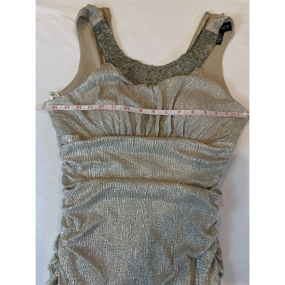 Cachet Womens Golden Lame Cocktail Dress With Beaded Neckline Back Zip Silver 4 - Picture 4 of 6